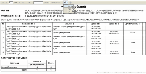 Отчет "Журнал событий"